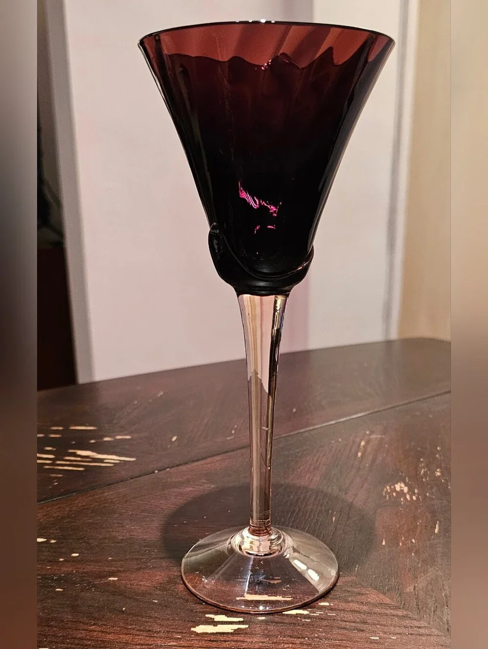 Vintage Mikasa Elegant Amethyst w/Pink Stem Wine Glasses - Set of 4
